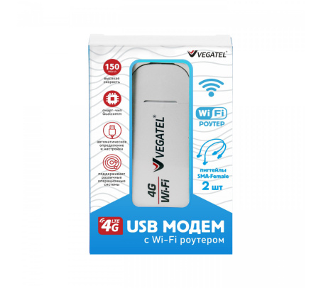 4G модем VEGATEL M24 Wi-Fi роутер c пигтейлами SMA, белый