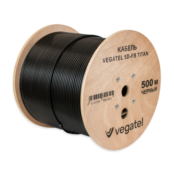 Кабель коаксиальный VEGATEL 5D-FB (Titan, черный) бухта 500м