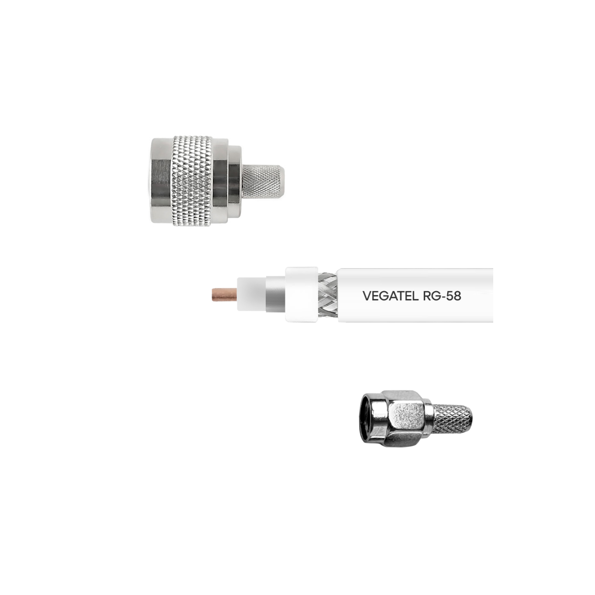 Кабельная сборка VEGATEL RG-58 A/U (ГОСТ, PVC, белый) (SMA-male - N-male)