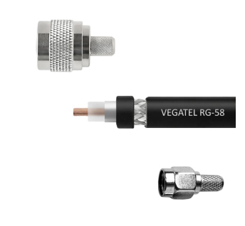 Кабельная сборка VEGATEL RG-58 A/U Cu (ГОСТ, PE, черный) (SMA-male - N-male) 20м