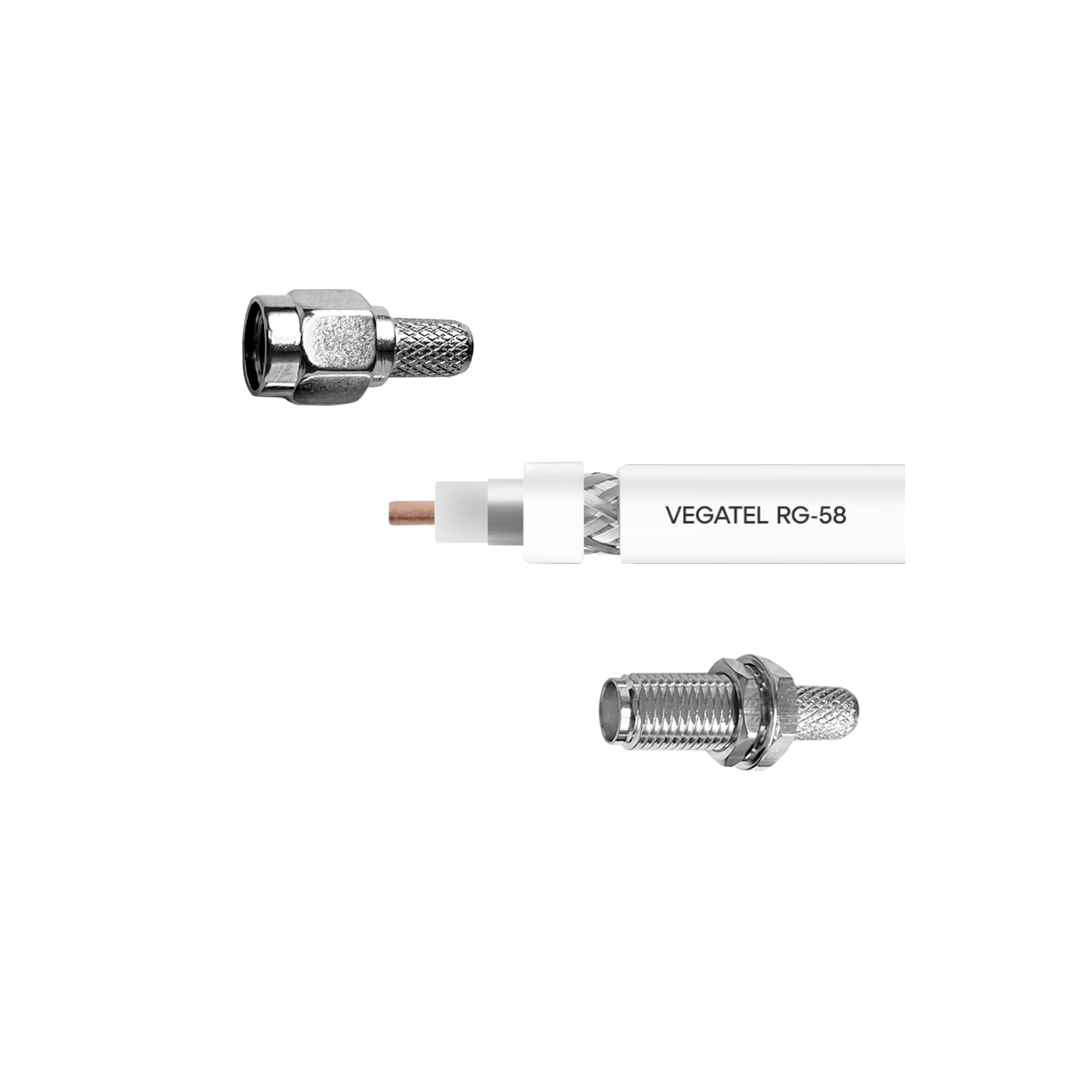 Кабельная сборка VEGATEL RG-58 A/U (ГОСТ, PVC, белый) (SMA-male - SMA-female)