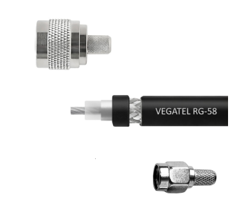 Кабельная сборка VEGATEL RG-58 A/U Сu (ГОСТ, PVC, многожильный, черный) (SMA-male - N-male) 15м
