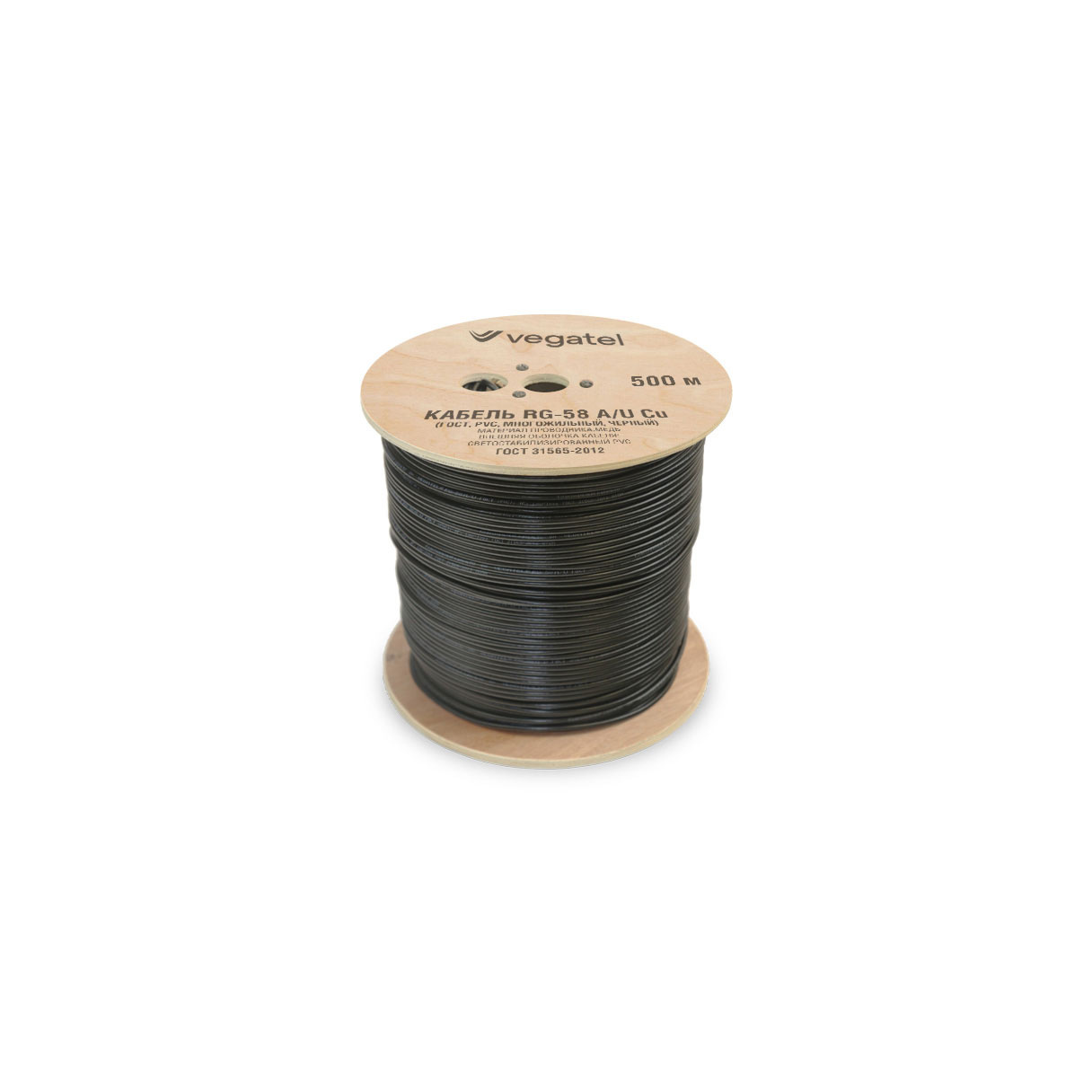 Кабель VEGATEL RG-58 A/U Сu (ГОСТ, PVC, многожильный, черный) бухта 500м