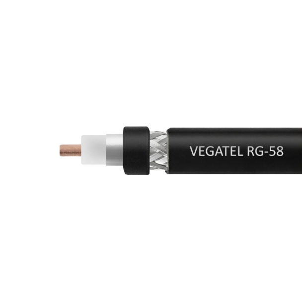 Кабель коаксиальный VEGATEL RG-58 A/U (ГОСТ, PVC, черный) бухта 100м